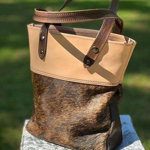 Bolso Tote Portátil de Cuero Genuino con Pelo de Vaca, para Mujer, con Bordado y Cierre de Cremallera LHTB-0029 - Product Image 1