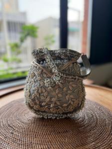Handcrafted Metallic Pewter Polyester Square Purse Vintage Lady Mini Potli <b>Bag</b> Antique <b>Gold</b> Zardozi Floral Embroidery Stone - Product Image 3