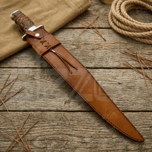 OEM Handmade D2 Steel Bowie Hunting Knife <b>Mirror</b> Polished <b>Clip</b> Point Blade Burl Wood Handle Steel Guard Leather Sheath 3-Year - Product Image 6