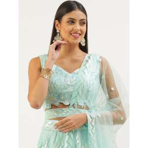 Lehenga choli ตาข่ายเลื่อมสีฟ้าที่น่าสนใจกับ dupatta - Product Image 4