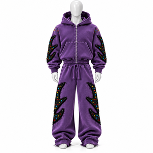 Ensemble de survêtement pour homme AMSEC INDUSTRY avec logo personnalisé imprimé, style vintage délavé à l'acide, en tissu épais, streetwear, en vente - Product Image 1