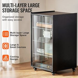 Supporto multimediale AV a 5 livelli con ruote, in legno, regolabile in altezza per lettori DVD, decoder e console di gioco - Product Image 5