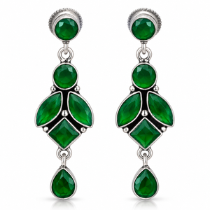 Pendientes Colgantes de Moda con Piedra Verde al por Mayor |   Pendientes Largos con Diseño de Gota |   Joyería Personalizada OEM ODM Directo de Fábrica - Product Image 1
