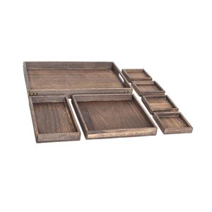 Meilleur ensemble élégant de 7 plateaux de service en bois avec poignée, plats à nourriture emboîtables, en gros pour l'exportation - Product Image 4