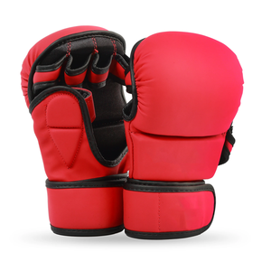 Red Faux Leather MMA Boxing Gloves with for Wrist <b>Strap</b> Custom Logo Unisex Sparring Gear for Martial Arts Training - Product Image 4
