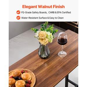 3pcs 47\" Rustic Brown Black <b>Mini</b> Bar Tables Set Rounded Edge Rectangular Pub Table Two Stools Breakfast Corner Office <b>Desk</b> - Product Image 4