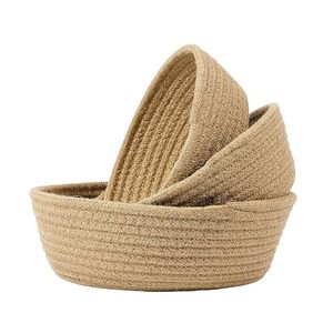 Ensemble de 3 paniers de rangement en corde de jute tressée à la main, finition naturelle avec poignées en cuir, pour le rangement et l'organisation - Product Image 3