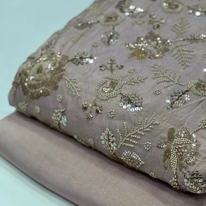 Beaded Embroidery Silk Fabric Wholesale Supplier Beaded Work Silk Fabric Manufacturer India Embroidered Silk Fabric with Beads - Product Image 4