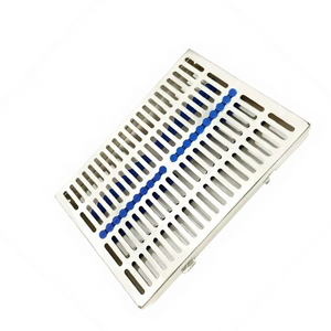 Casete de Esterilización Dental Manual de Tamaño Estándar para 10 Instrumentos, Bandeja Quirúrgica de Acero Inoxidable de Grado Médico con Soportes de Silicona - Product Image 1