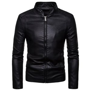 Custom Luxury Black <b>Leather</b> Varsity <b>Jacket</b> for <b>Men</b> with Stand Collar Waterproof & Breathable Front Logo - Product Image 2