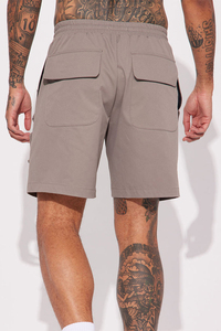 Mens Beige <b>Cargo</b> Bermuda Shorts With Elastic Waist And Multiple Pockets Casual Style Quick Dry Fabric - Product Image 3
