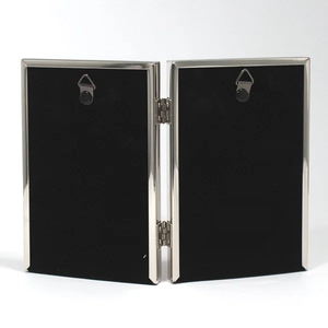 Luxury Silver Metal Double Photo Frame <b>Folding</b> <b>Hinged</b> Twin Picture Frame for Tabletop Modern Duo Portrait Holder - Product Image 2