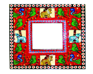 Handmade Wooden Square Photo <b>Frame</b> With Elephant And Bird <b>Design</b> Full Color Silk Screen Printing <b>Wall</b> Decor - Product Image 1
