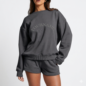 เสื้อสเวตเชิ้ตถักทรงโอเวอร์ไซส์ ปักลายตัวอักษรด้านหน้า ไหล่ตก แขนยาว คอกลม สวมใส่สบายๆ สำหรับฤดูใบไม้ร่วง ทรงหลวม ผ้าคอตตอนผสม - Product Image 1