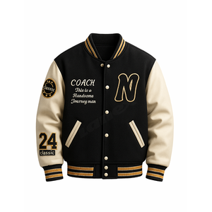 Blouson universitaire tendance noir et crème avec lettres personnalisées et écussons brodés - Unisexe, style Letterman pour la mode - Product Image 2