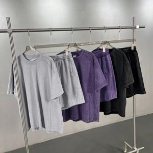 Conjunto de Camiseta y Pantalones Cortos de Verano para Hombre, Estilo Urbano, 350 g/m², Lavado Ácido, Hombros Caídos, Camiseta Holgada y Pantalones Cortos - Product Image 2