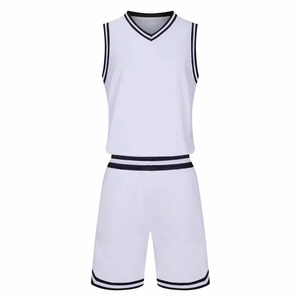 Conjunto de Uniforme de Baloncesto Unisex Blanco, Cuello en V, Sin Mangas, Transpirable, Pantalones Cortos de Poliéster con Cintura Elástica, para Todas las Temporadas - Product Image 1
