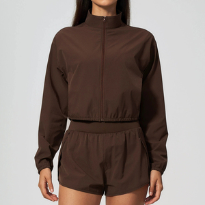 Ensemble coupe-vent bleu marine zippé pour femme, décontracté, coupe ample, couleur unie, col montant, manches longues, tenue de printemps - Product Image 4
