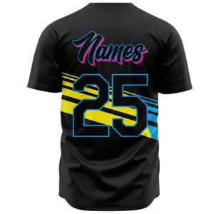 Camiseta de Béisbol para Hombre, Manga Corta, Rayas Negras, Amarillas y Azules, Impresión del Nombre del Equipo, Cierre de Botones, Poliéster que Absorbe la Humedad - Product Image 2