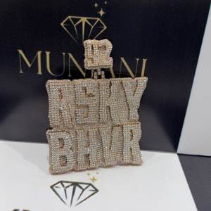 Colgante de Plata de Ley 925 Chapado en Oro Rosa con Diamantes de Moissanita VVS Estilo Hip Hop, Colgante Personalizado con Nombre o Logotipo, Joyería Fina - Product Image 1