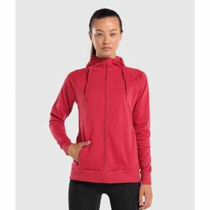 Sudadera con Capucha Roja de Invierno para Mujer, con Cierre Completo, Manga Larga, Bolsillos Delanteros, Personalizable, Estilo Casual, Corte Regular, para Uso Diario - Product Image 1