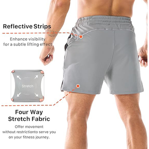 Detalles reflectantes para mayor seguridad en condiciones de poca luz. Forro antideslizante en el interior de la cintura que evita que se suba a la ropa. Pantalones cortos deportivos de ajuste atlético para gimnasio. - Product Image 4