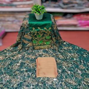 Top Quality Latest Trendy Fashion Somalian Stone Beaded <b>Green</b> Fransawi Dirac With Emerald Tube Beads & Sequin Work For partywear - Product Image 1