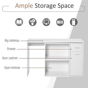Scrivania per PC a forma di L per ufficio domestico con ripiani girevoli e struttura in MDF - Bianca - Product Image 6