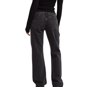 Jean en denim noir coupe boyfriend pour femme, taille mi-haute, jambe large, décontracté, respirant, tendance, broderie ODM - Product Image 6