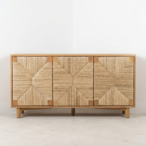Aparador de Madera de Teca con 3 Puertas y Mimbre de Seagrass, Mueble Buffet para Comedor, Mueble de Cocina Moderno, Venta al por Mayor - Product Image 1