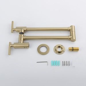 Rubinetto da cucina a parete pieghevole a doppia maniglia in ABS lucido e spazzolato e ottone, per uso commerciale - Product Image 2