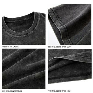 Camiseta Vintage de Algodón 100% de Alto Gramaje, Hombro Caído, Oversize, Lavado Ácido, Negra, Larga, Tejido de Bambú, Tallas Grandes, Estilo Urbano - Product Image 5