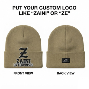 Gorro de Punto Acrílico Premium de 280 GSM, Color Caqui y Negro, con Logotipo Bordado Personalizado con Pedrería, Estilo Y2K, para Pesca y Uso Diario - Product Image 1