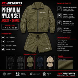 REXFIT SPORTS 2026 Custom Nylon <b>Jacket</b> and Shorts Set Unisex Lightweight Windbreaker Two Piece Outfit for <b>Gym</b> Training Outdoor - Product Image 1