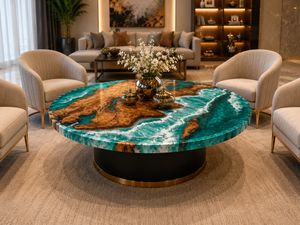 Mesa de Centro Moderna Redonda con Diseño de Olas Oceánicas, Fabricada con Resina Ecológica |   Mesa Hecha a Mano |   Tamaño y color personalizados disponibles |   Diwali - Product Image 2