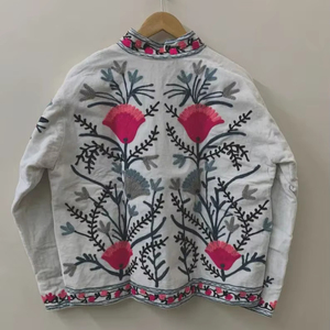 White Embroidered Suzani Velvet Short Jacket Statement Outerwear Coat Velvet Blazer Unisex Jacket Gift For <b>Wife</b> Bridal Jacket - Product Image 1