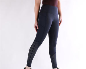 Women's High Waist Button Fly <b>Leggings</b> Dark Blue <b>Mesh</b> Panel Full Length Skinny Fit Spandex/Cotton Customized Color Wear - Product Image 2