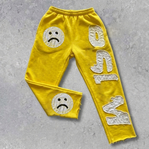 Pantalones de chándal de lana de cintura alta económicos, con efecto desgastado, forro polar grueso de 450 GSM, cintura elástica y bordado desgastado, tipo pijama - Product Image 5