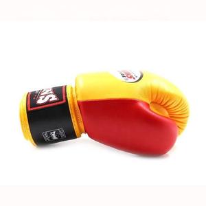 Twins Boxing Gloves Yellow Red Leather Hook & Loop Closure Adjustable Wrist <b>Strap</b> Adult Muay Thai Kickboxing Gear - Product Image 3