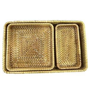 Bandejas Flotantes para Desayuno al por Mayor, Bandejas Rectangulares de Ratán Tradicionales Premium de Vietnam con Borde Alto, Juego de 3 para Suministro a Hoteles y Hogares - Product Image 1