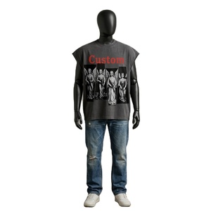 Custom High Quality Men's V-neck Sporty Tank <b>Top</b> 100% Cotton Soft Breathable Eco-Friendly Anti-Pilling Acid Wash <b>Rhinestone</b> - Product Image 2