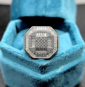 <b>Mens</b> Iced Out Moissanite Diamond Rhodium Plated Sterling <b>Silver</b> Baguette Cut Hip Hop Engagement <b>Ring</b> Luxury Wedding Band Gift - Product Image 1