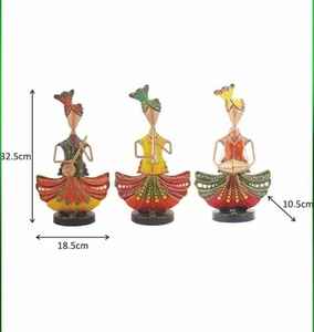 Ensemble de 3 figurines décoratives en fer forgé, représentant des danseurs folkloriques traditionnels du Rajasthan, pour la maison et le bureau - Product Image 2