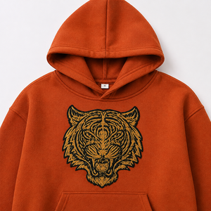 Men's Orange Tiger Print Hooded Tracksuit Full Sleeve Casual Sweatshirt With Side Pockets And Elastic Waist <b>Pants</b> - Product Image 2