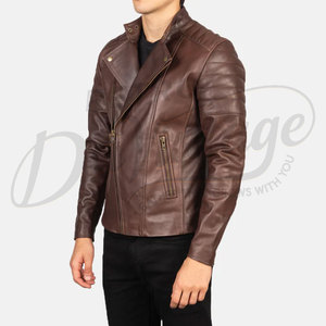 Veste en cuir véritable marron noyer de qualité supérieure pour homme, avec épaulettes rembourrées, coupe ajustée, style motard Cafe Racer, manteau d'hiver en cuir véritable - Product Image 5