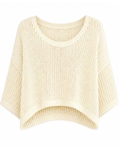 Pull court tricoté surdimensionné personnalisé pour femme, coupe ample, manches courtes, léger, respirant, décontracté, tendance, pour l'été - Product Image 1