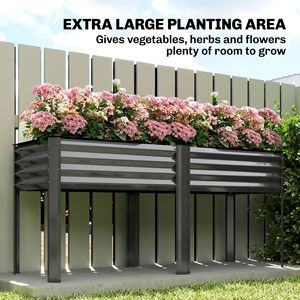 Fioriera Rialzata Quadrata Zincata 180x56x80 cm con Barre Rinforzate e Tessuto Non Tessuto, Grande Vaso da Giardino con Gambe - Product Image 4