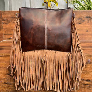 Bolso de mano con flecos de cuero tallado a mano de diseñador de gran oferta, bolso elegante, bolsos de cuero de piel de vaca para mujer, multiusos - Product Image 5
