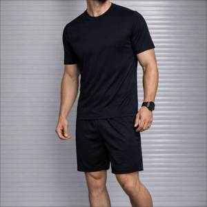 Vêtements de sport Denish pour hommes, ensemble 2 pièces été, t-shirt à manches courtes et short de course, design uni, 100% polyester respirant, sportif - Product Image 3