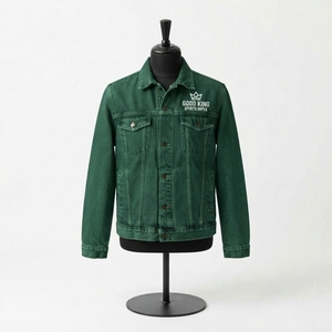 Vestes en jean élégantes pour hommes, hiver, col montant, logo sur le devant, taille et couleur personnalisées, 100% coton, écologiques - Product Image 1